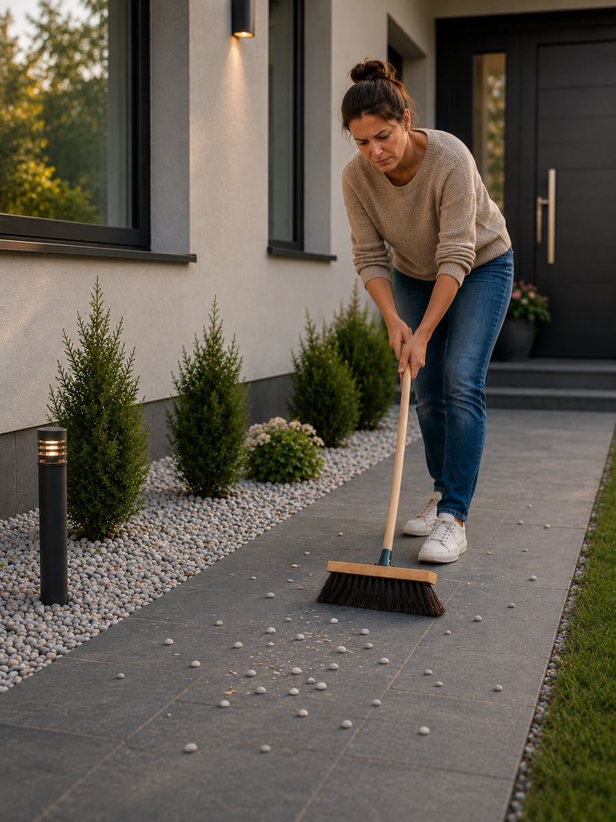 Loose gravel scattered across a garden