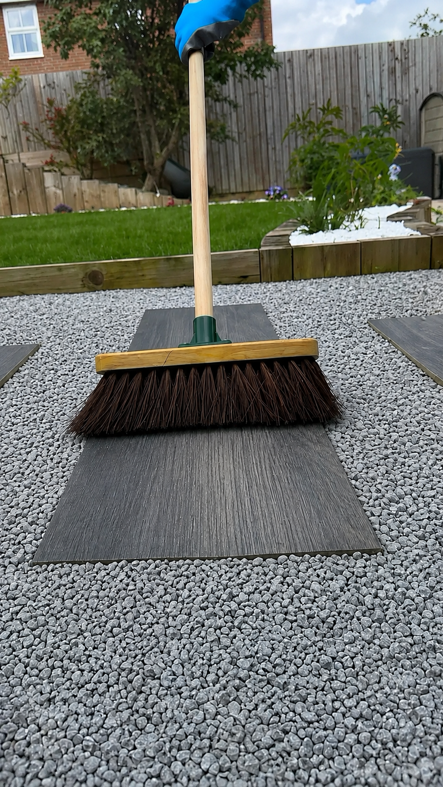 Loose gravel scattered across a garden